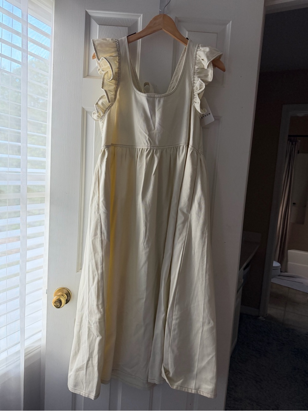 Light Cream Ruffle Sleeve Midi Dress
